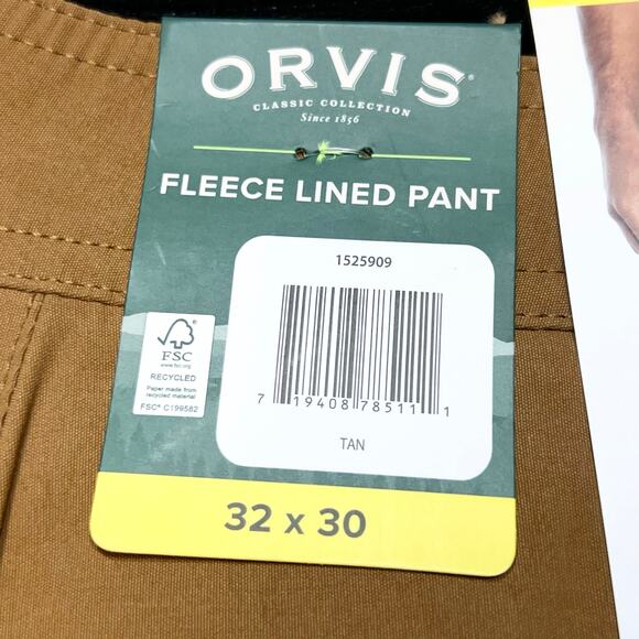 Orvis Fleece Lined Stretch Fabric Pants Men Size 32W x 30L Zipper Durable New - Picture 8 of 8
